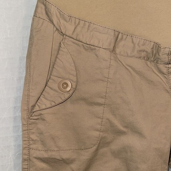 ON XS Full Panel Waist Tan Cotton Maternity Stretch Bermuda Shorts - Picture 5 of 12